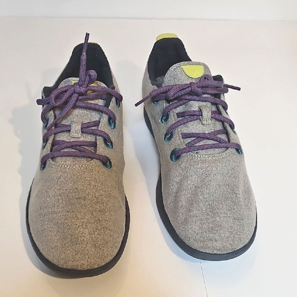 Allbirds Gray Sneakers Purple Laces & Blue Details 14 Mens Merino Wool EUC